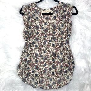 XS Petite LOFT Paisley Floral Tank Top Blouse Ruffle
